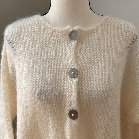 Handmade wool sweater cardigan neutral coastal grandma Small lightweight - Picture 2 of 10